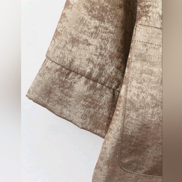 2pcs Set Gold Pleated Midi Skirt And Blazer For Women - Picture 3 of 4